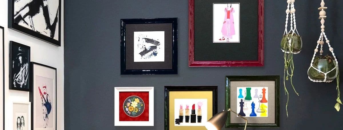 Custom framing showroom and finished work at Blackbird Framing in Chicago